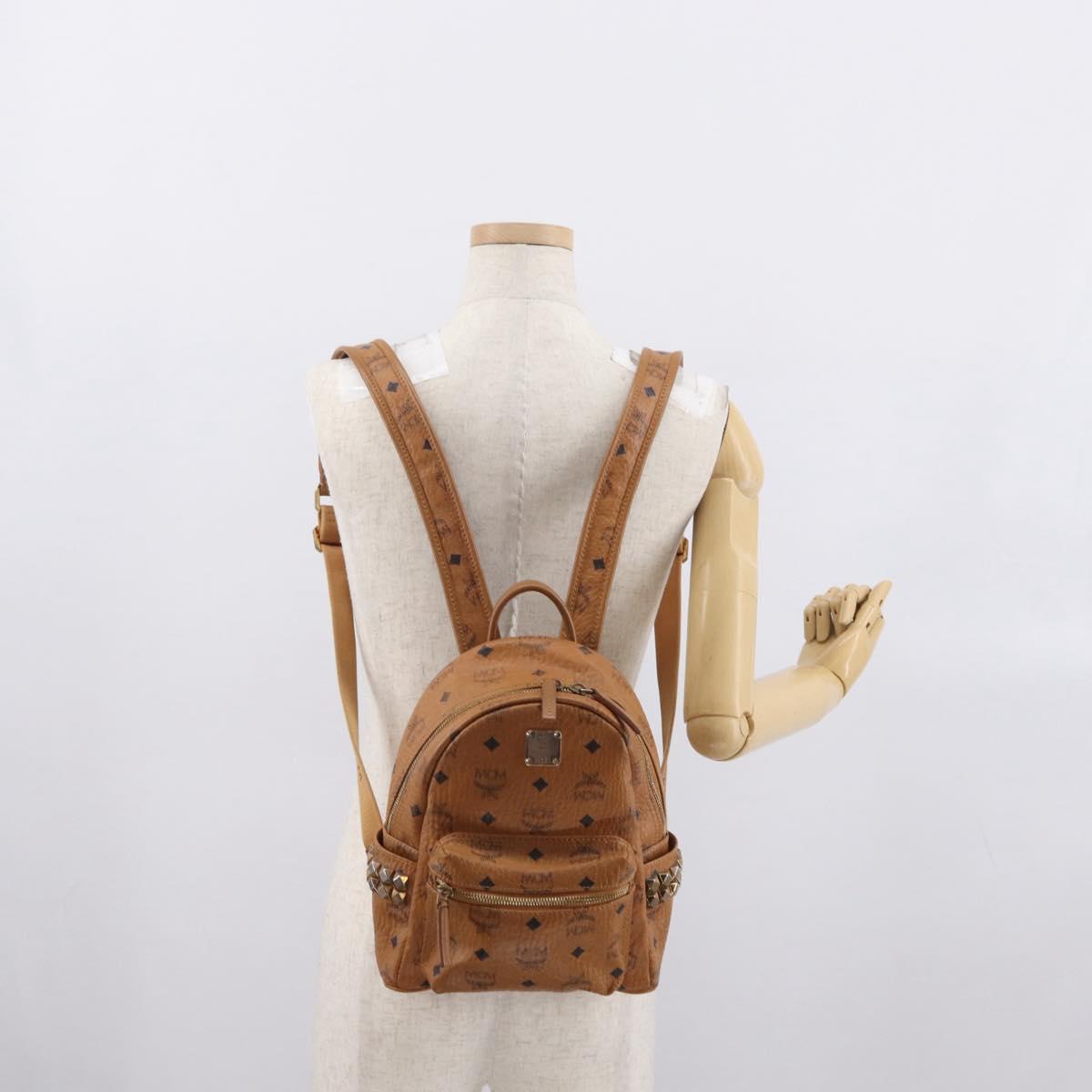 MCM Logogram Vicetos Backpack PVC Leather Brown Gold Auth 164927