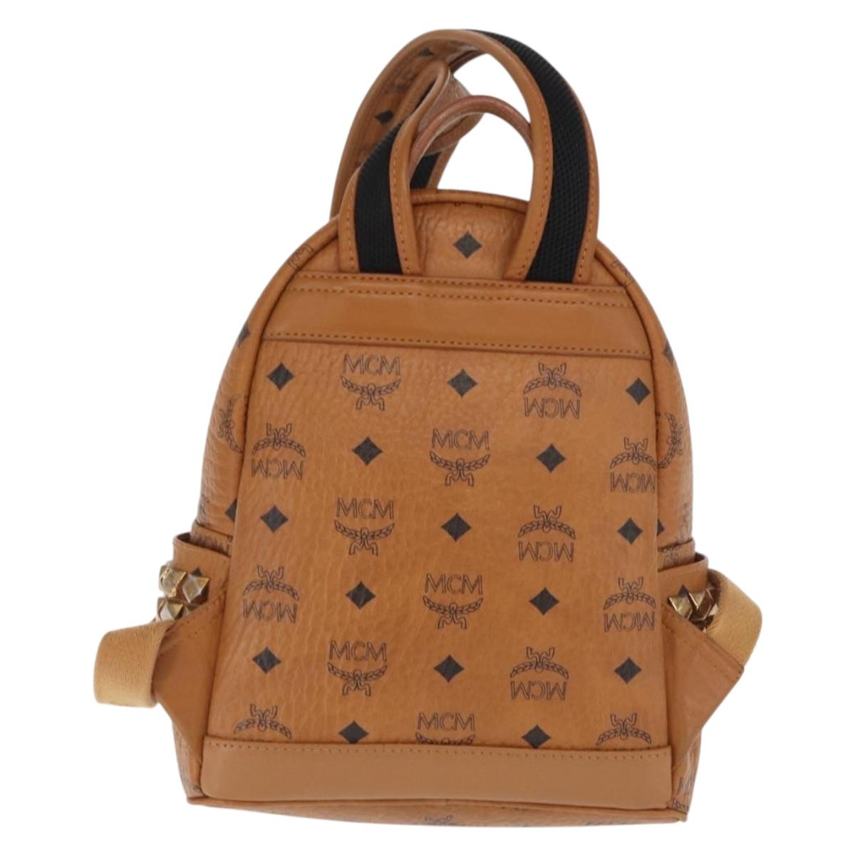 MCM Logogram Vicetos Backpack PVC Leather Brown Gold Auth 164927