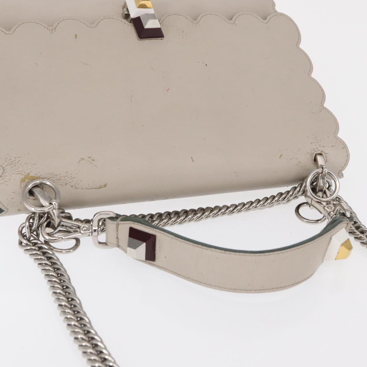 FENDI Chain Canai Shoulder Bag Leather 2way Gray Silver Auth 164928