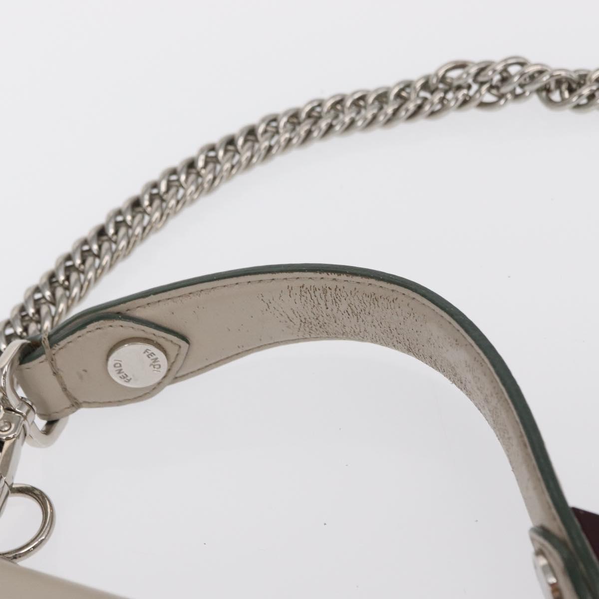 FENDI Chain Canai Shoulder Bag Leather 2way Gray Silver Auth 164928