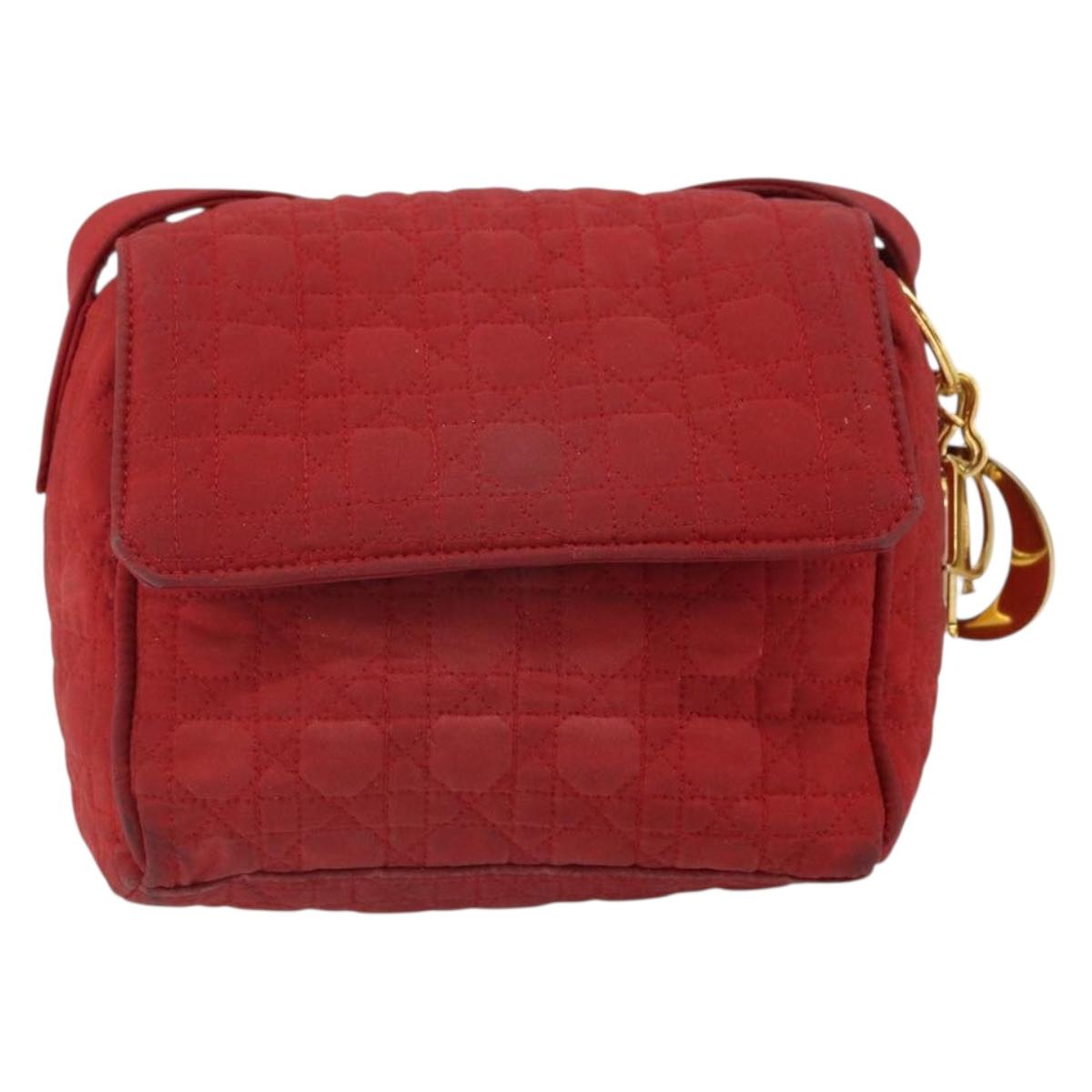 Christian Dior Canage Shoulder Bag Red Gold Auth 164930