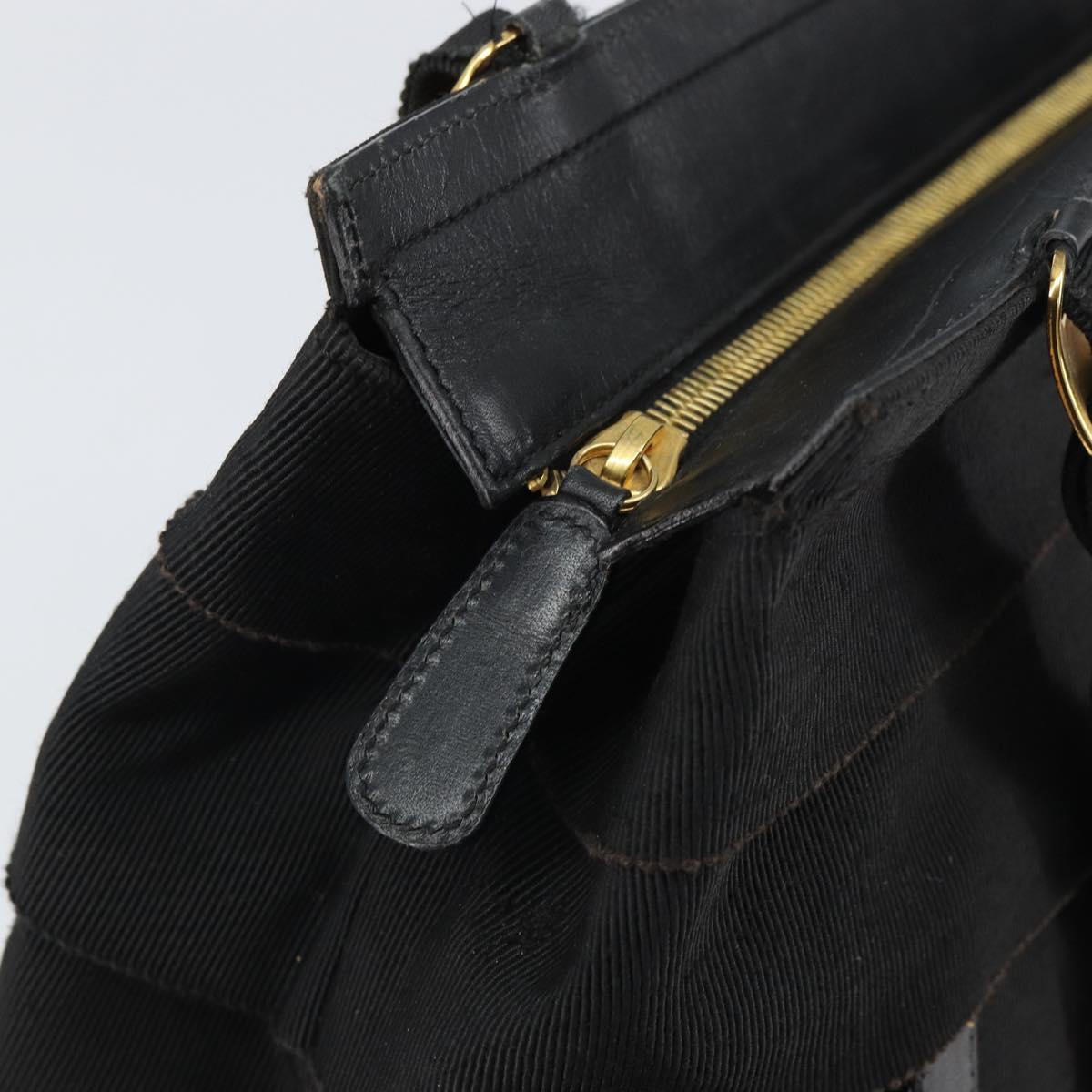Salvatore Ferragamo Vala Chain Tote Bag Canvas Black Gold Auth 164931