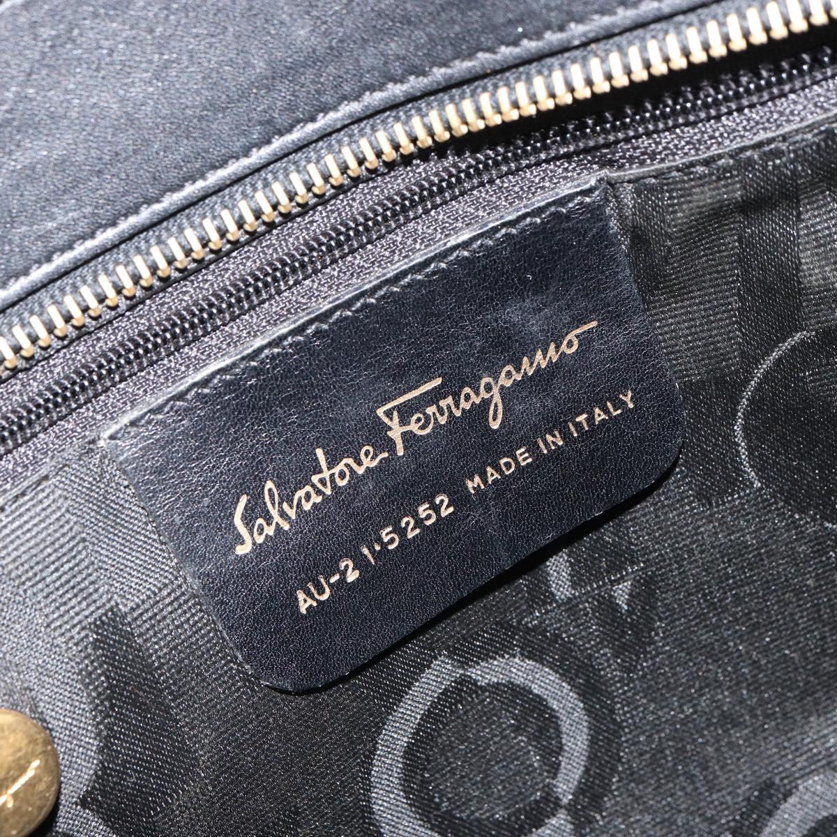 Salvatore Ferragamo Vala Chain Tote Bag Canvas Black Gold Auth 164931