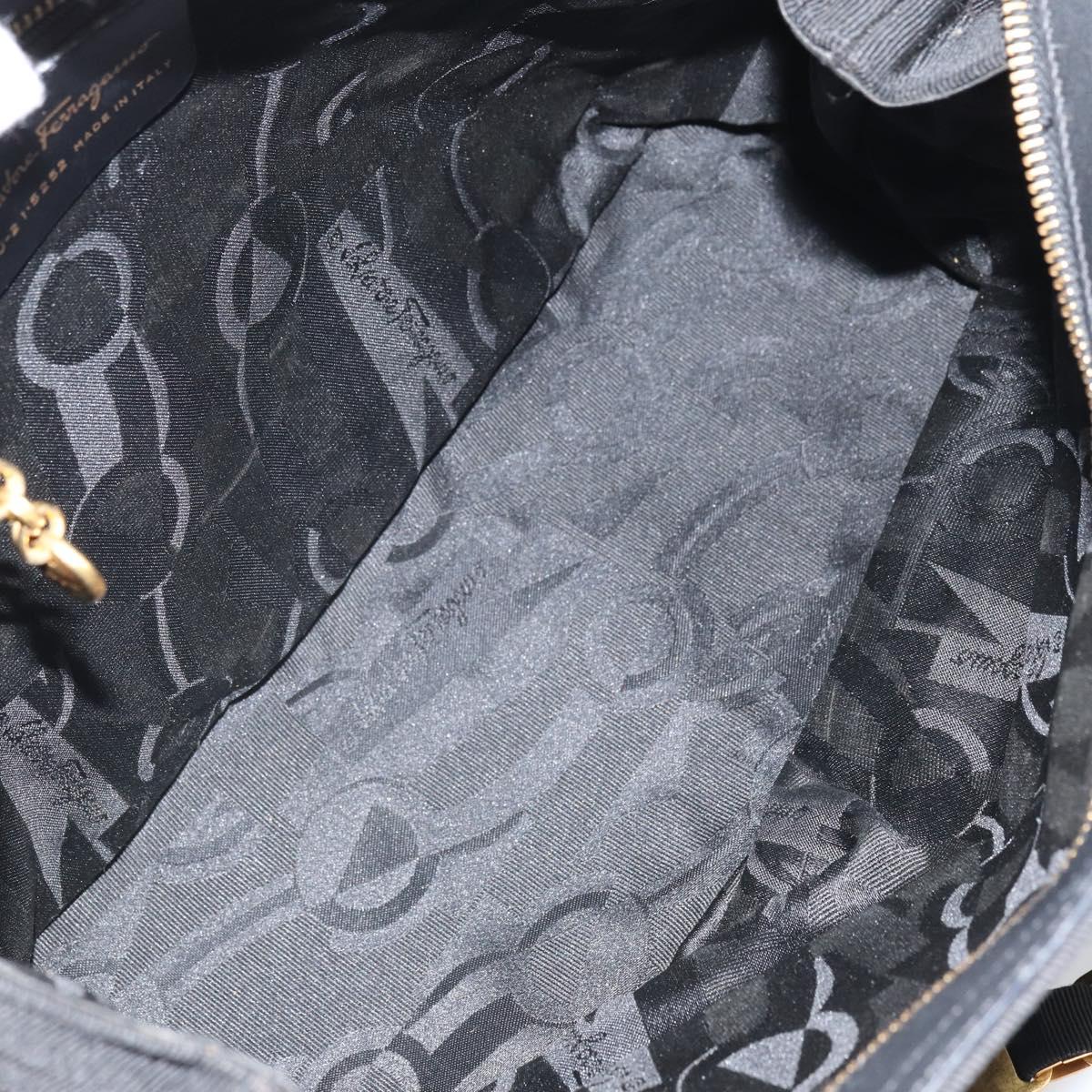 Salvatore Ferragamo Vala Chain Tote Bag Canvas Black Gold Auth 164931
