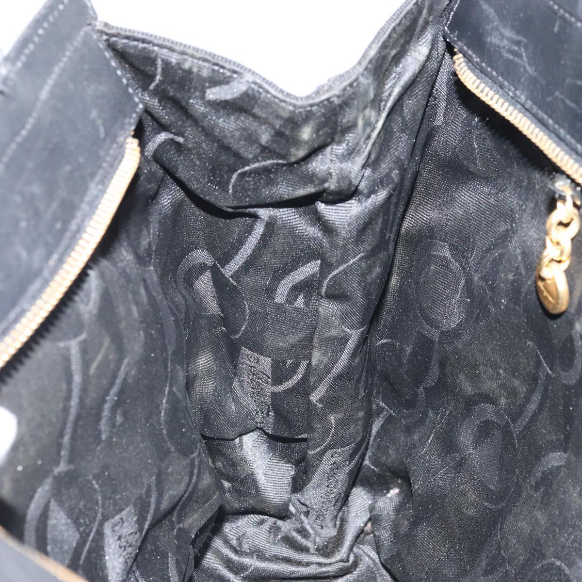 Salvatore Ferragamo Vala Chain Tote Bag Canvas Black Gold Auth 164931