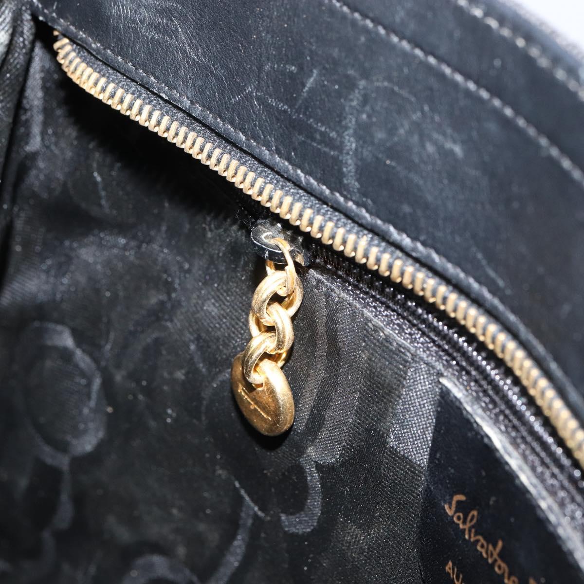 Salvatore Ferragamo Vala Chain Tote Bag Canvas Black Gold Auth 164931