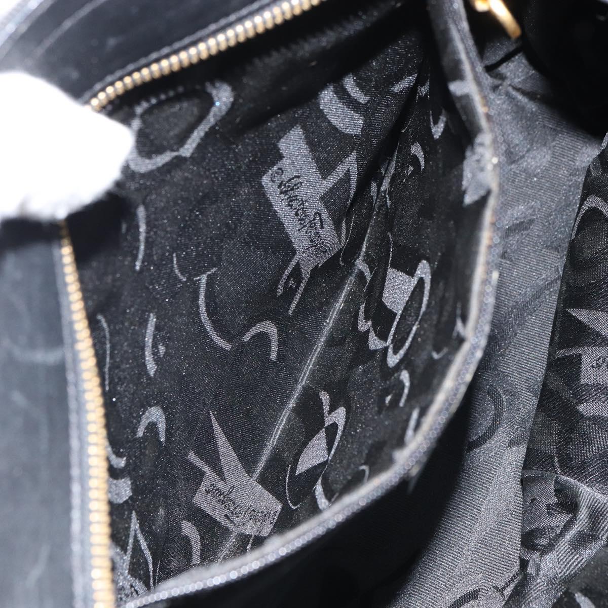Salvatore Ferragamo Vala Chain Tote Bag Canvas Black Gold Auth 164931