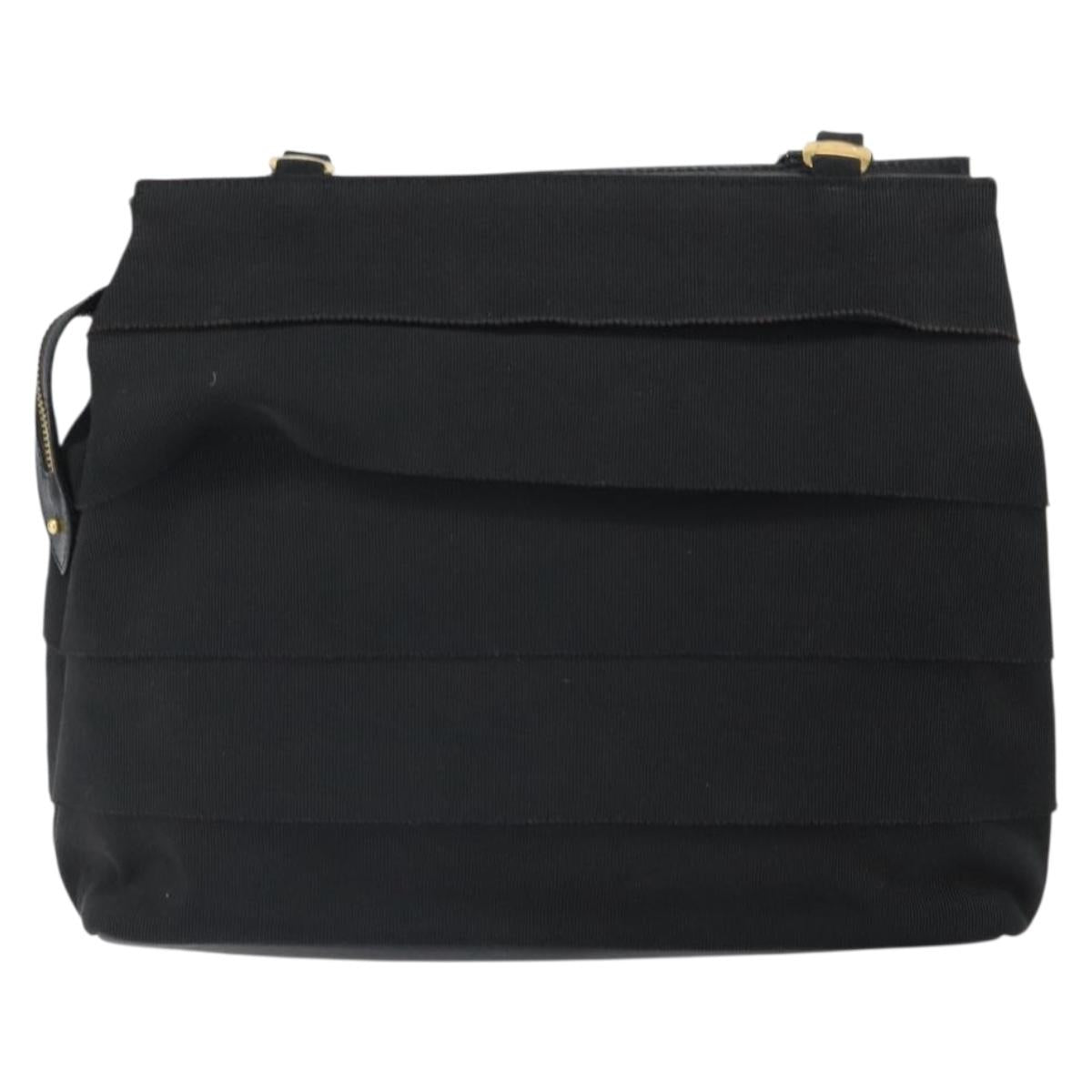 Salvatore Ferragamo Vala Chain Tote Bag Canvas Black Gold Auth 164931