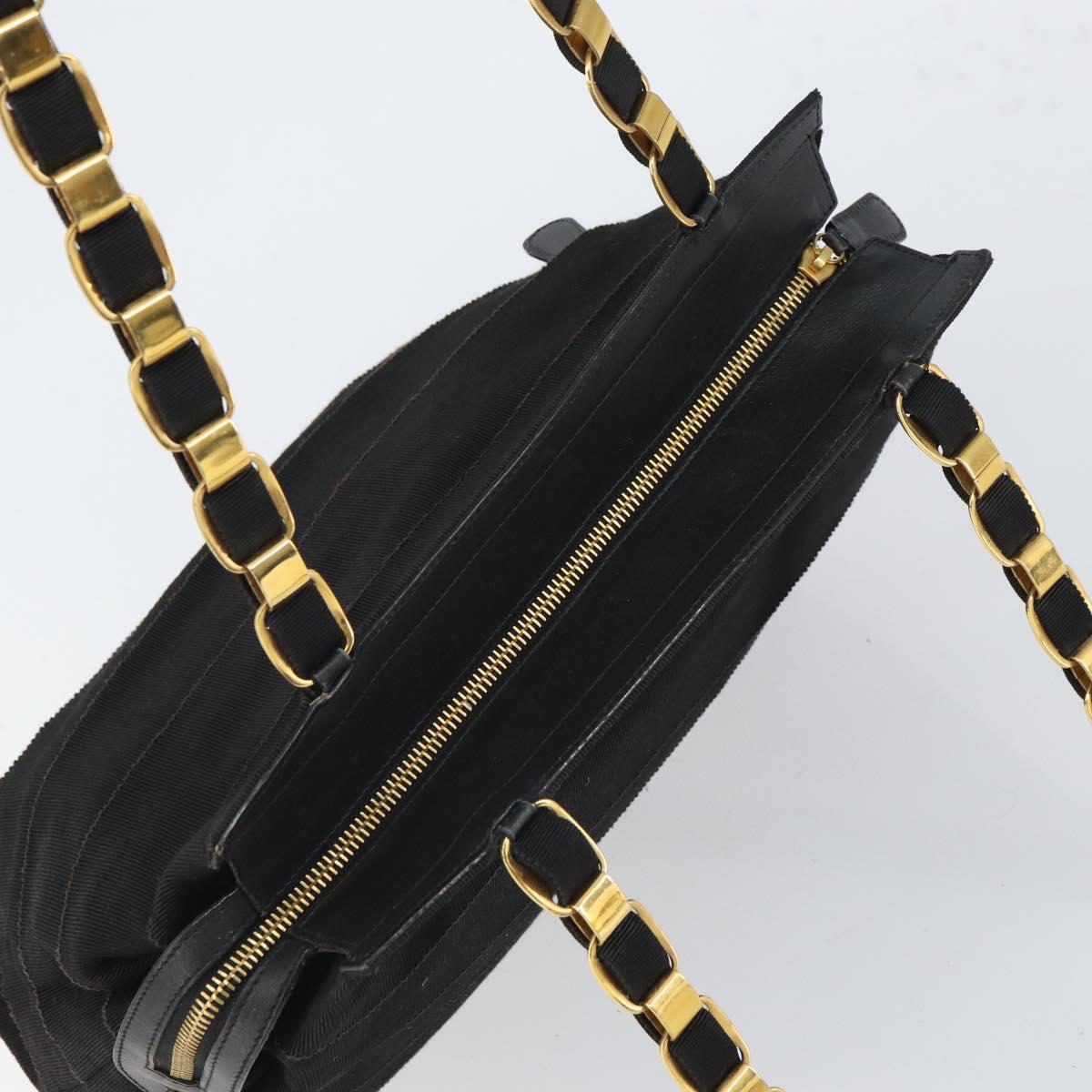 Salvatore Ferragamo Vala Chain Tote Bag Canvas Black Gold Auth 164931