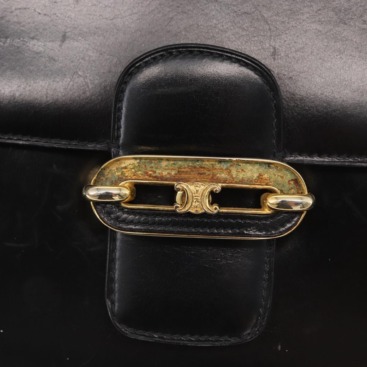 CELINE Shoulder Bag Leather Black Gold Auth 164937