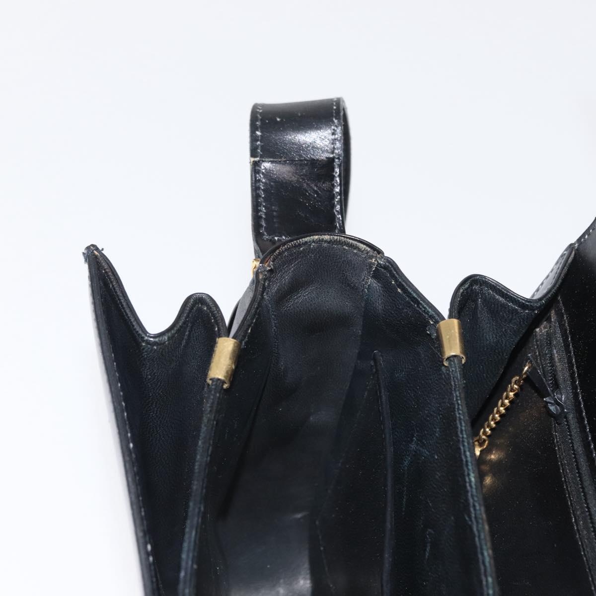 CELINE Shoulder Bag Leather Black Gold Auth 164937