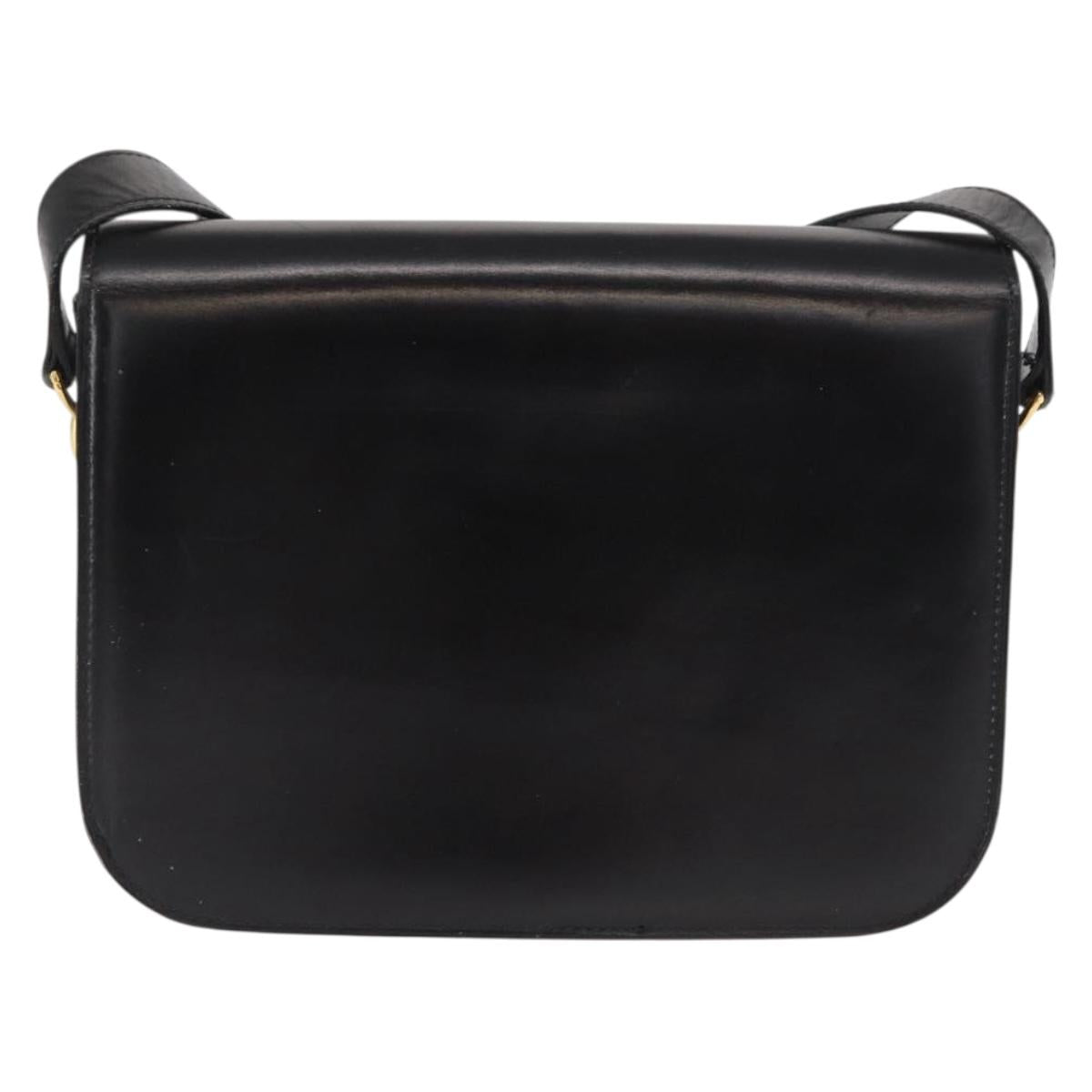 CELINE Shoulder Bag Leather Black Gold Auth 164937