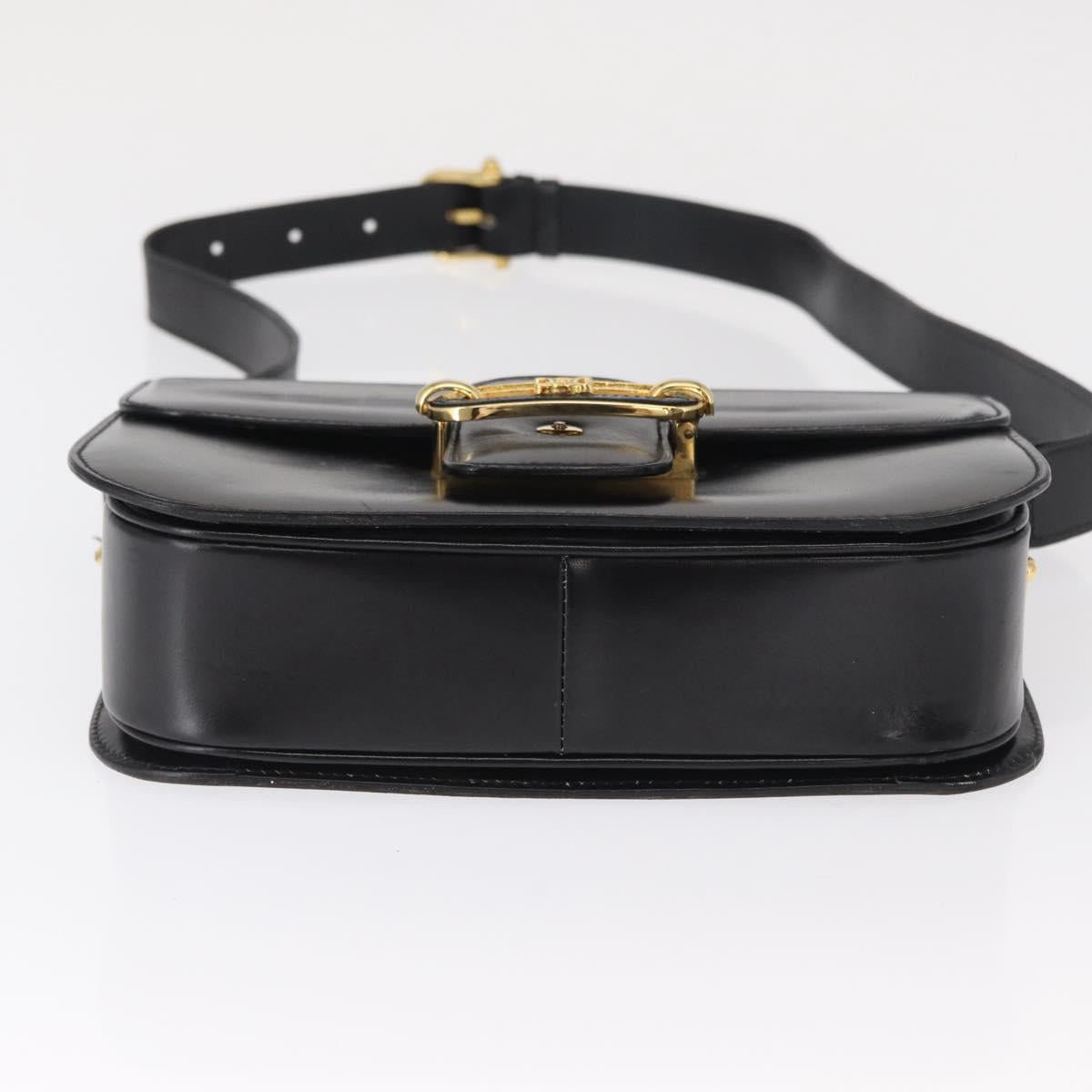 CELINE Shoulder Bag Leather Black Gold Auth 164937