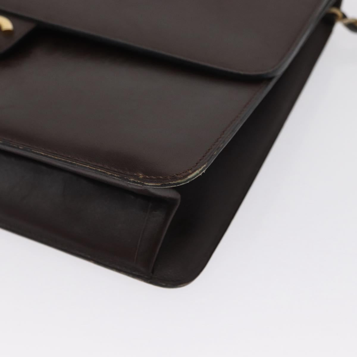 CHANEL Chain Shoulder Bag Leather Brown Gold CC Auth 164942