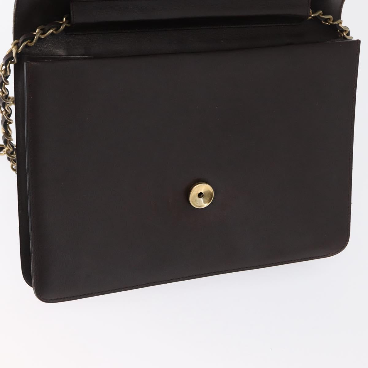 CHANEL Chain Shoulder Bag Leather Brown Gold CC Auth 164942