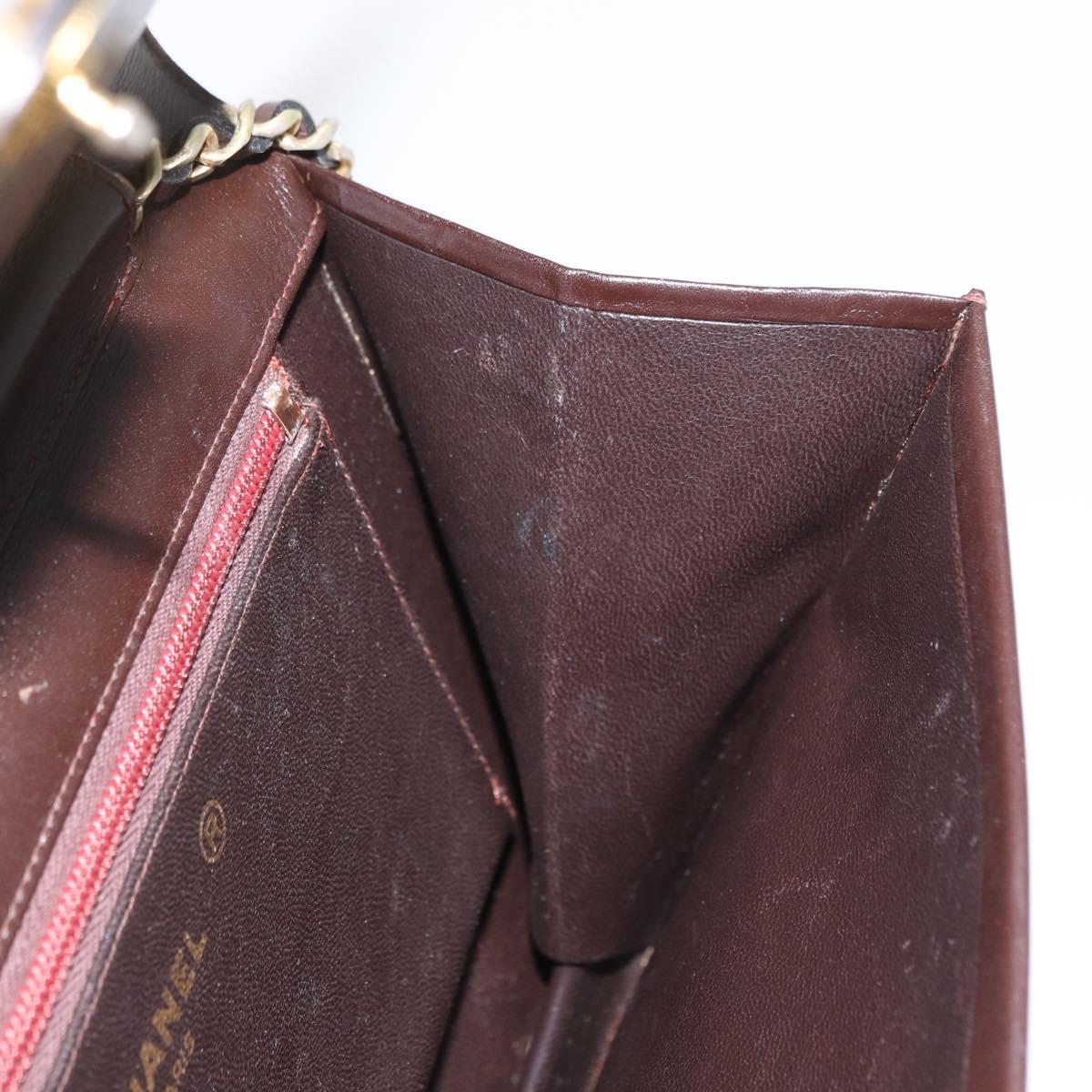 CHANEL Chain Shoulder Bag Leather Brown Gold CC Auth 164942