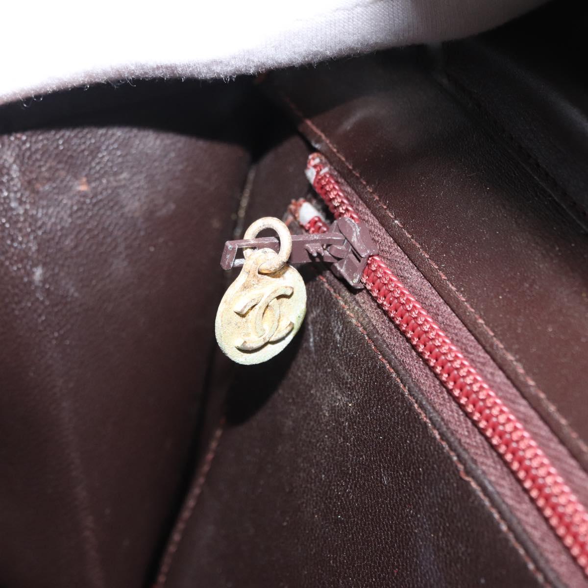 CHANEL Chain Shoulder Bag Leather Brown Gold CC Auth 164942