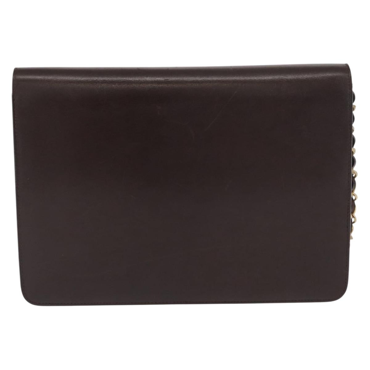 CHANEL Chain Shoulder Bag Leather Brown Gold CC Auth 164942