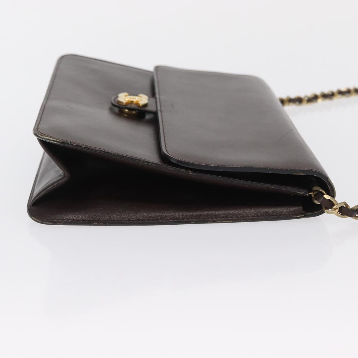 CHANEL Chain Shoulder Bag Leather Brown Gold CC Auth 164942