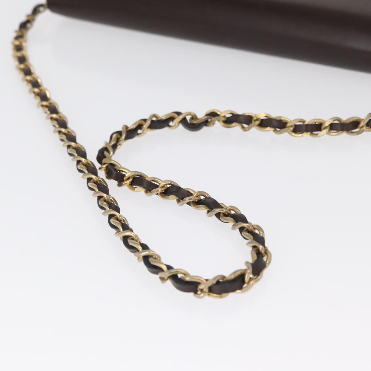 CHANEL Chain Shoulder Bag Leather Brown Gold CC Auth 164942