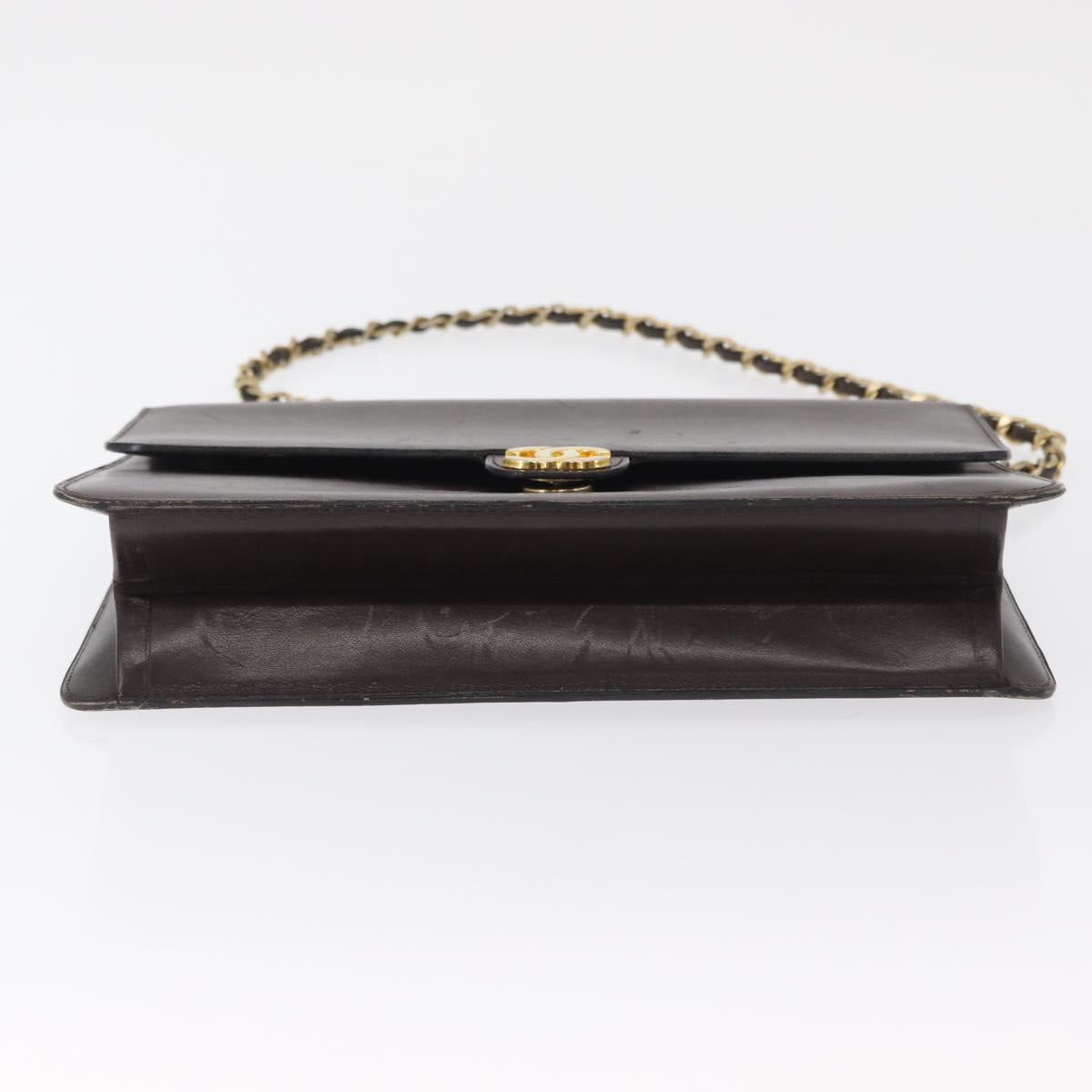 CHANEL Chain Shoulder Bag Leather Brown Gold CC Auth 164942