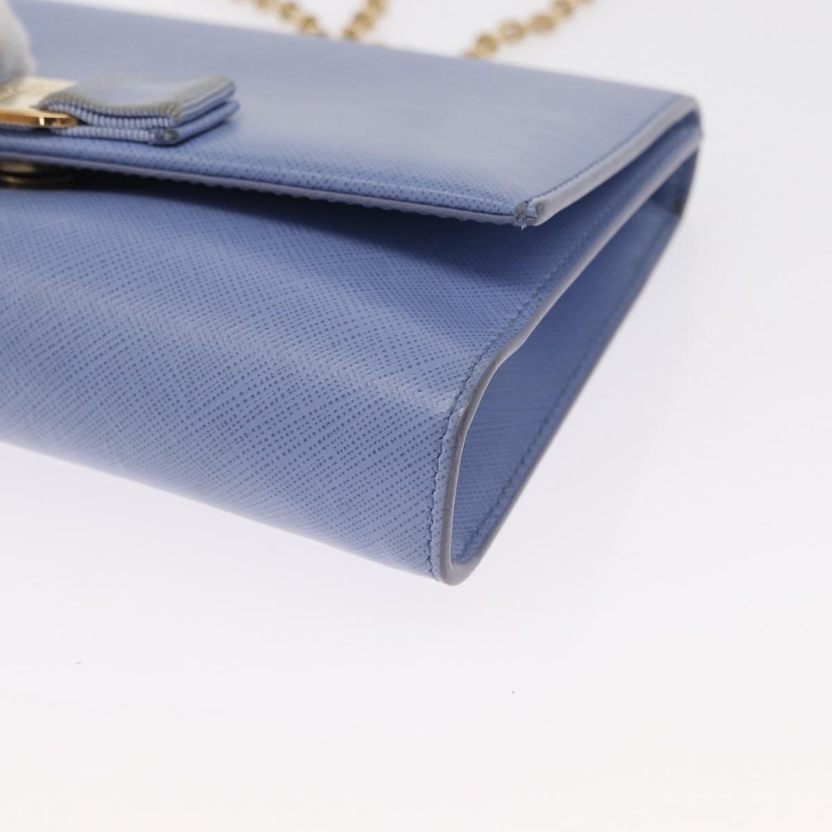 Salvatore Ferragamo Vala Chain Shoulder Bag Leather Blue Gold Auth 164943