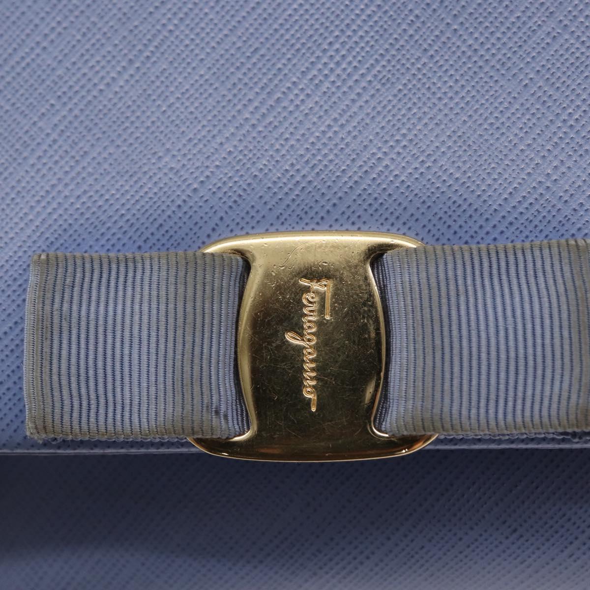 Salvatore Ferragamo Vala Chain Shoulder Bag Leather Blue Gold Auth 164943