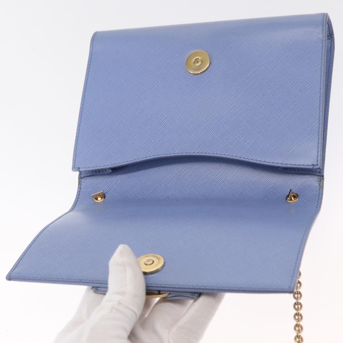 Salvatore Ferragamo Vala Chain Shoulder Bag Leather Blue Gold Auth 164943