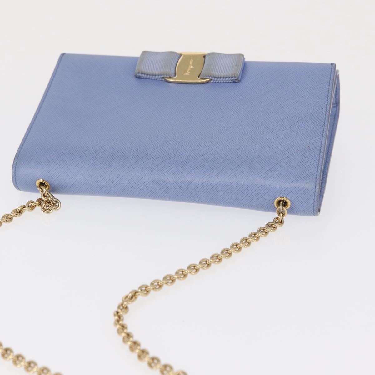 Salvatore Ferragamo Vala Chain Shoulder Bag Leather Blue Gold Auth 164943