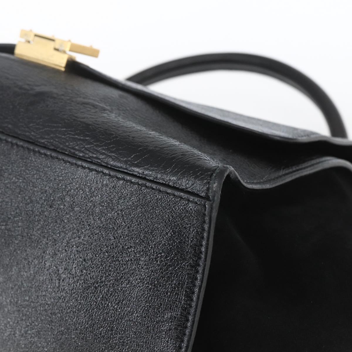 CELINE Trapeze Hand Bag Leather Suede Black Gold Auth 164944