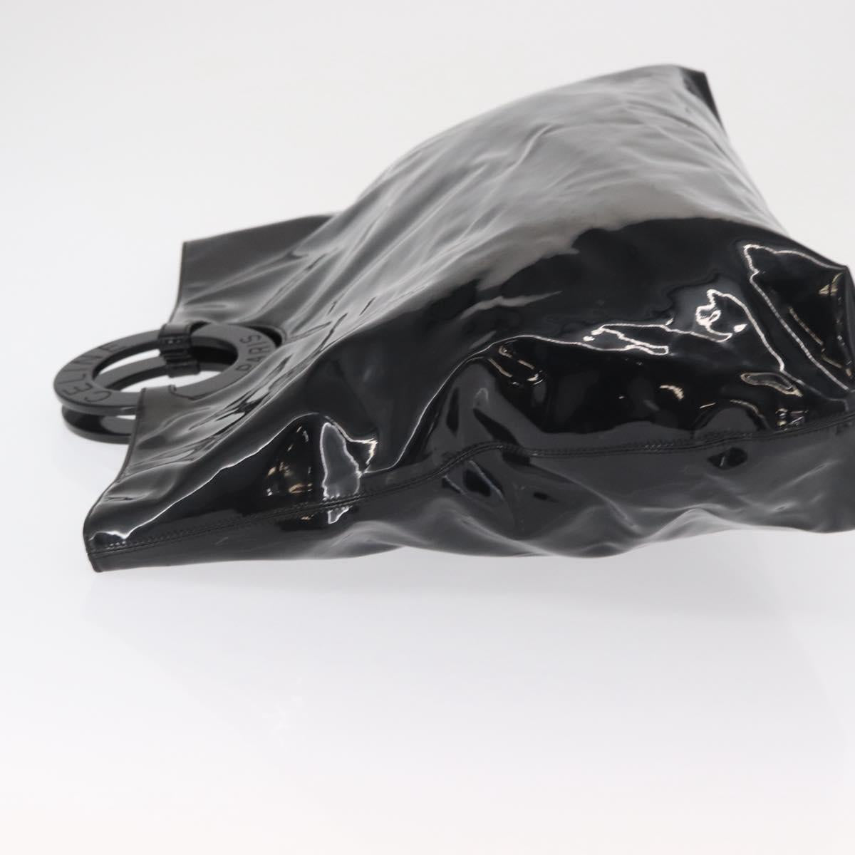 CELINE Circle Hand Bag Patent leather Black Silver Auth 164952