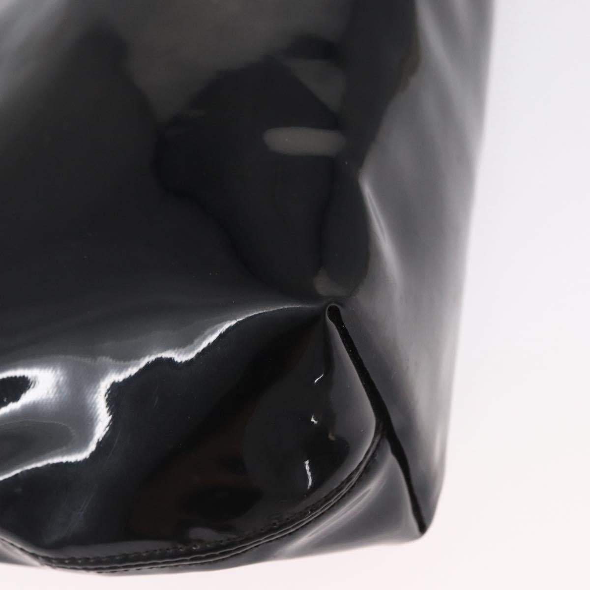 CELINE Circle Hand Bag Patent leather Black Silver Auth 164954