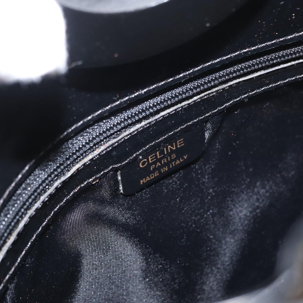 CELINE Circle Hand Bag Patent leather Black Silver Auth 164954