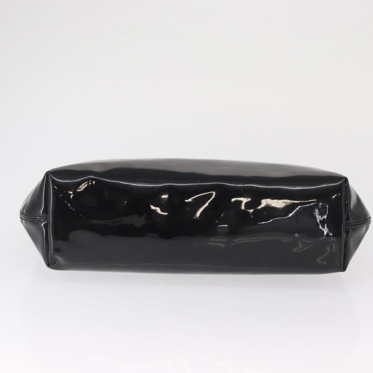 CELINE Circle Hand Bag Patent leather Black Silver Auth 164954