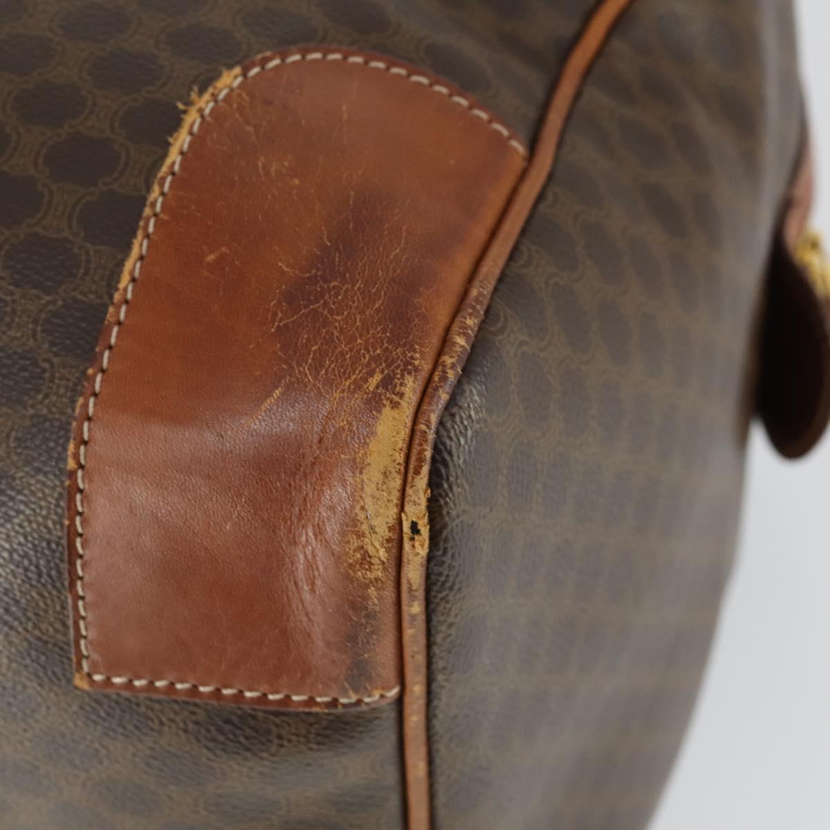 CELINE Macadam Canvas Boston Bag PVC Leather Brown Gold Auth 164958