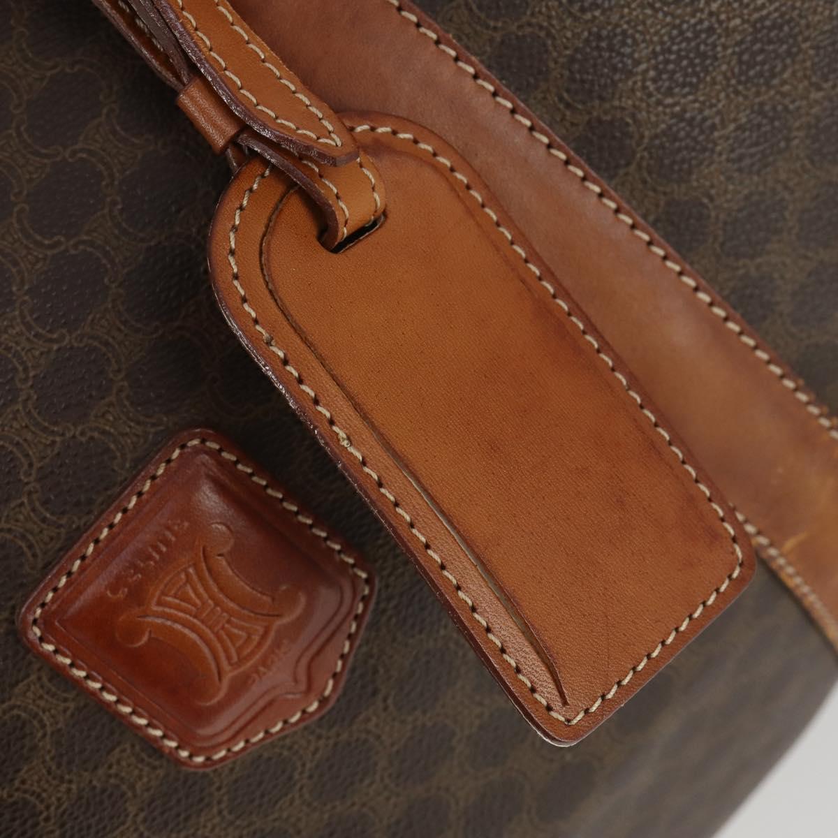 CELINE Macadam Canvas Boston Bag PVC Leather Brown Gold Auth 164958