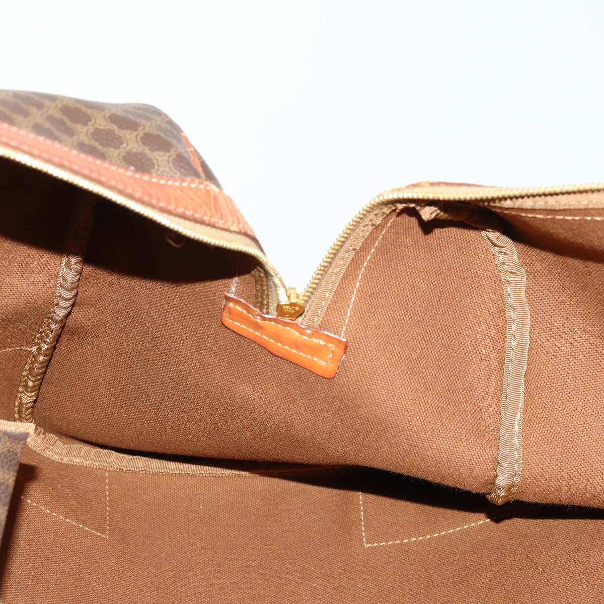 CELINE Macadam Canvas Boston Bag PVC Leather Brown Gold Auth 164958