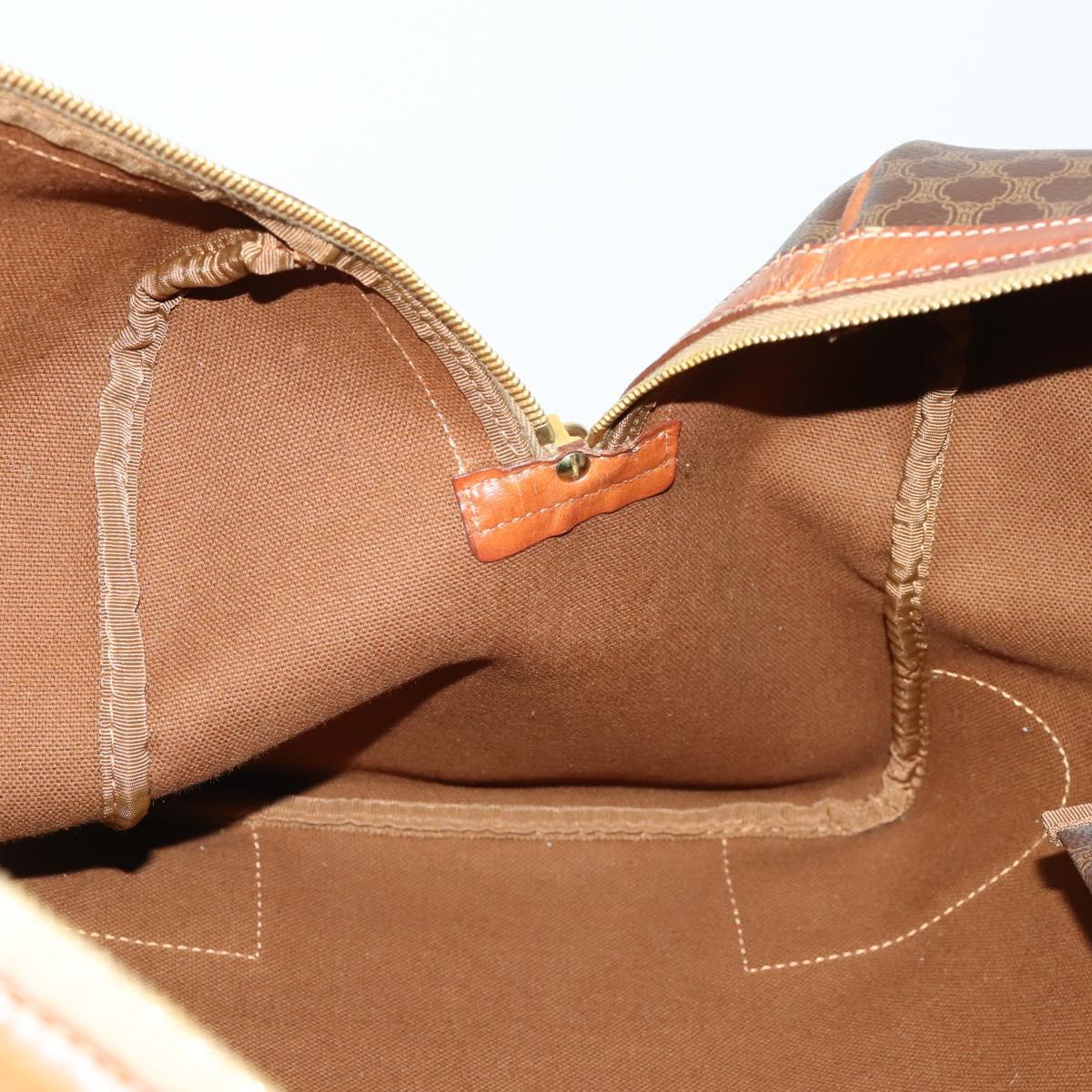 CELINE Macadam Canvas Boston Bag PVC Leather Brown Gold Auth 164958
