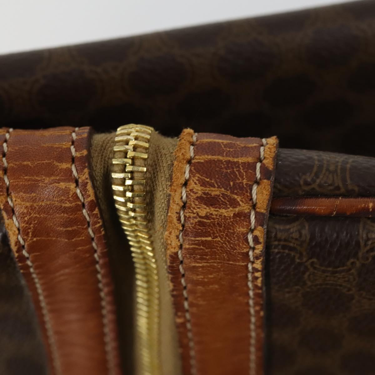 CELINE Macadam Canvas Boston Bag PVC Leather Brown Gold Auth 164958