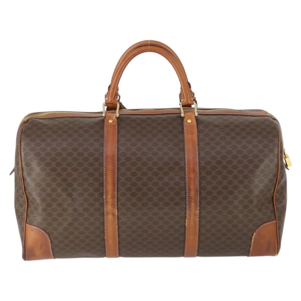 CELINE Macadam Canvas Boston Bag PVC Leather Brown Gold Auth 164958