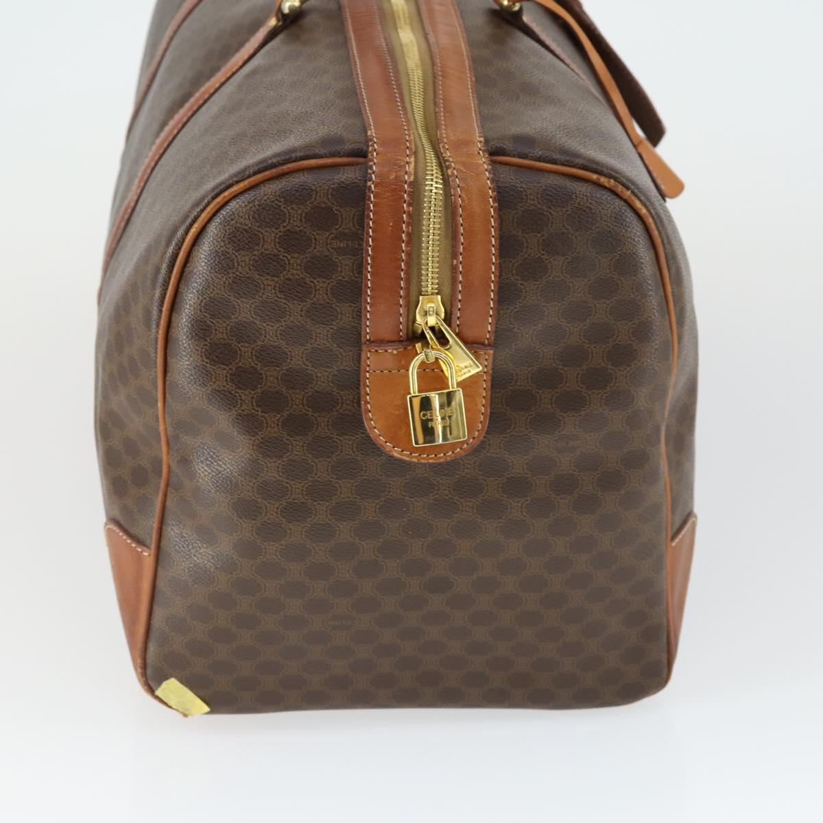 CELINE Macadam Canvas Boston Bag PVC Leather Brown Gold Auth 164958