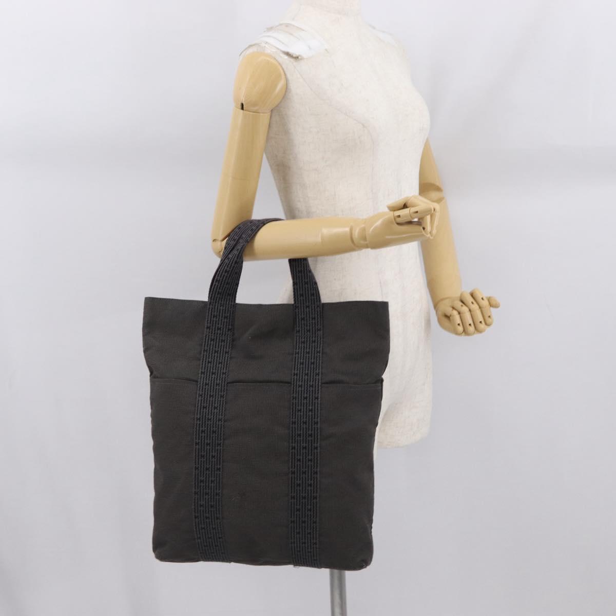 HERMES Her Line Kabas Tote Bag Canvas Gray Silver Auth 164959