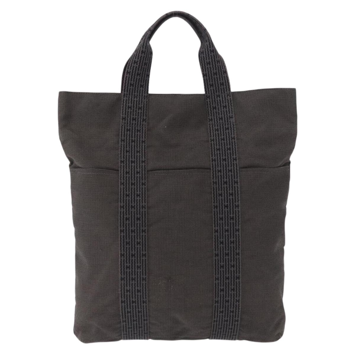 HERMES Her Line Kabas Tote Bag Canvas Gray Silver Auth 164959