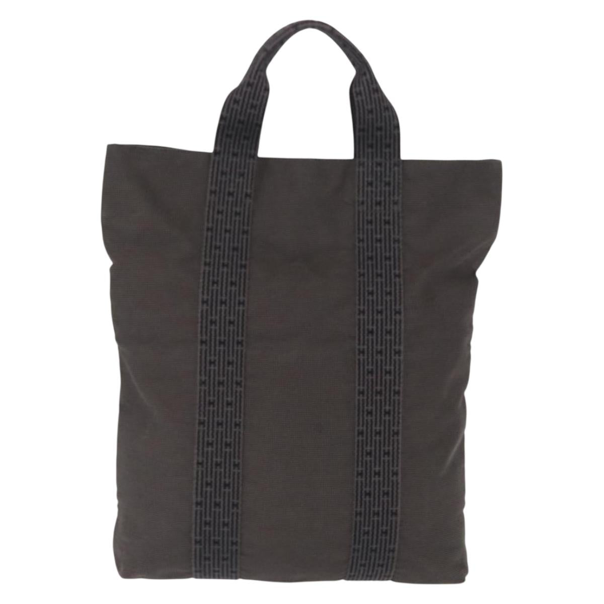 HERMES Her Line Kabas Tote Bag Canvas Gray Silver Auth 164959