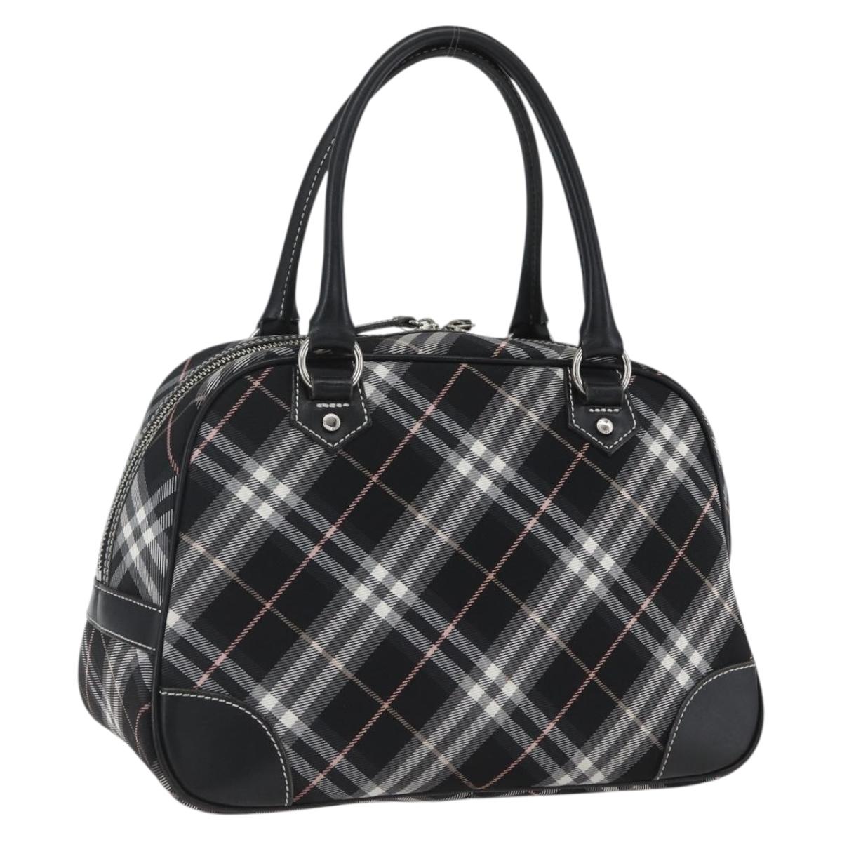 BURBERRY Nova Check Blue Label Hand Bag Nylon Black Silver Auth 164966V