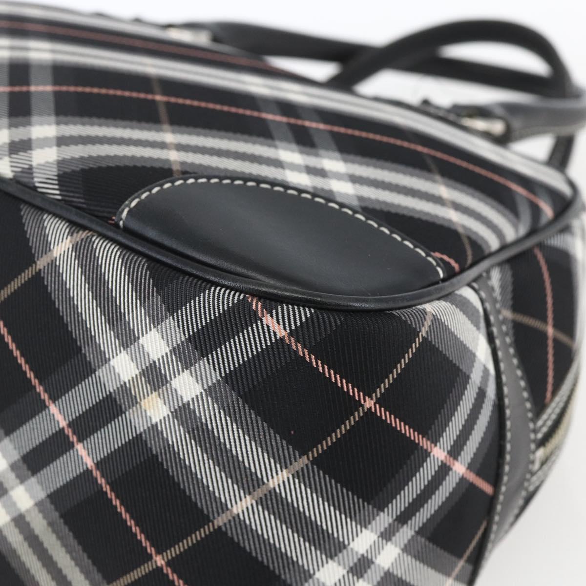 BURBERRY Nova Check Blue Label Hand Bag Nylon Black Silver Auth 164966V