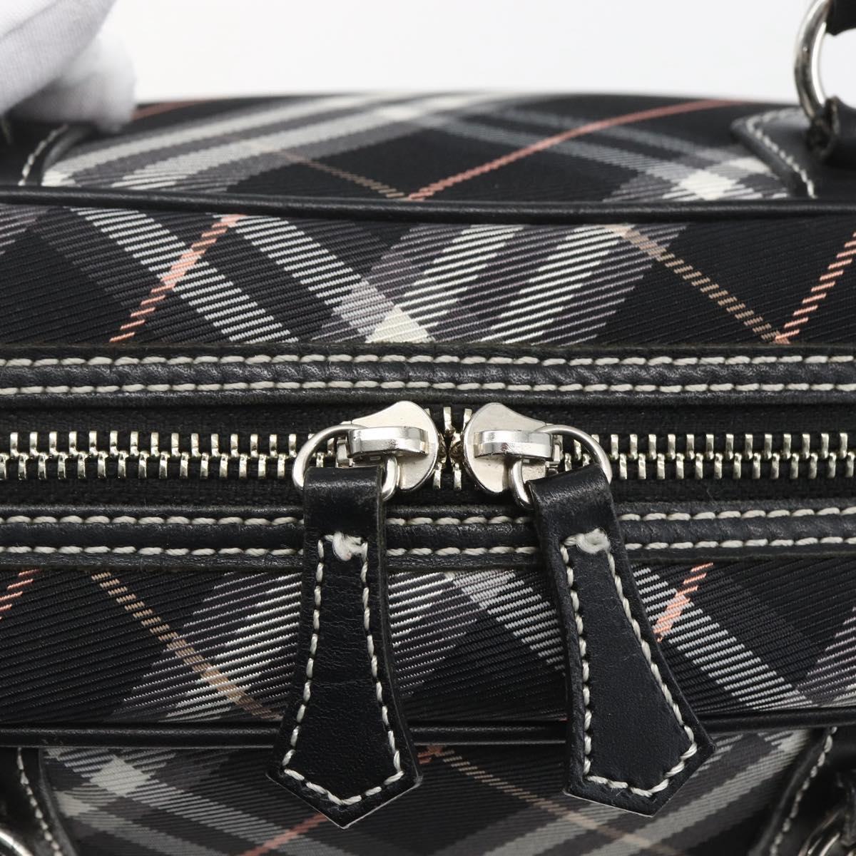BURBERRY Nova Check Blue Label Hand Bag Nylon Black Silver Auth 164966V