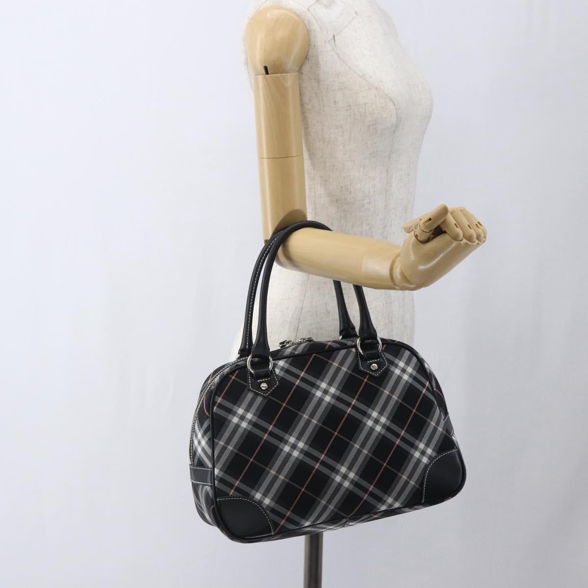 BURBERRY Nova Check Blue Label Hand Bag Nylon Black Silver Auth 164966V