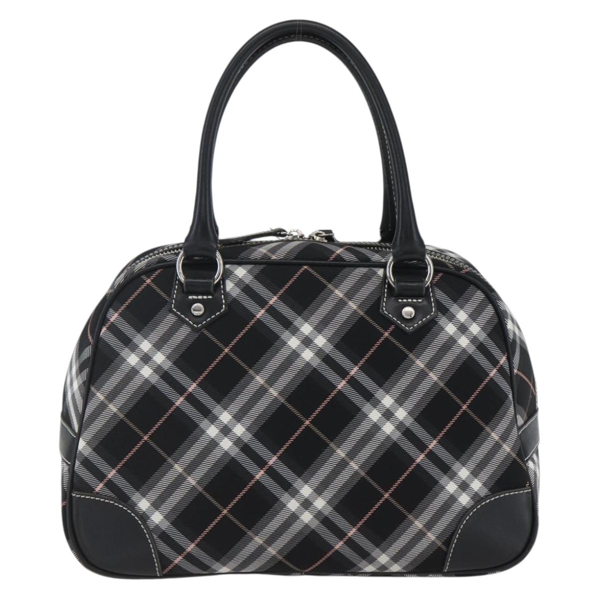 BURBERRY Nova Check Blue Label Hand Bag Nylon Black Silver Auth 164966V