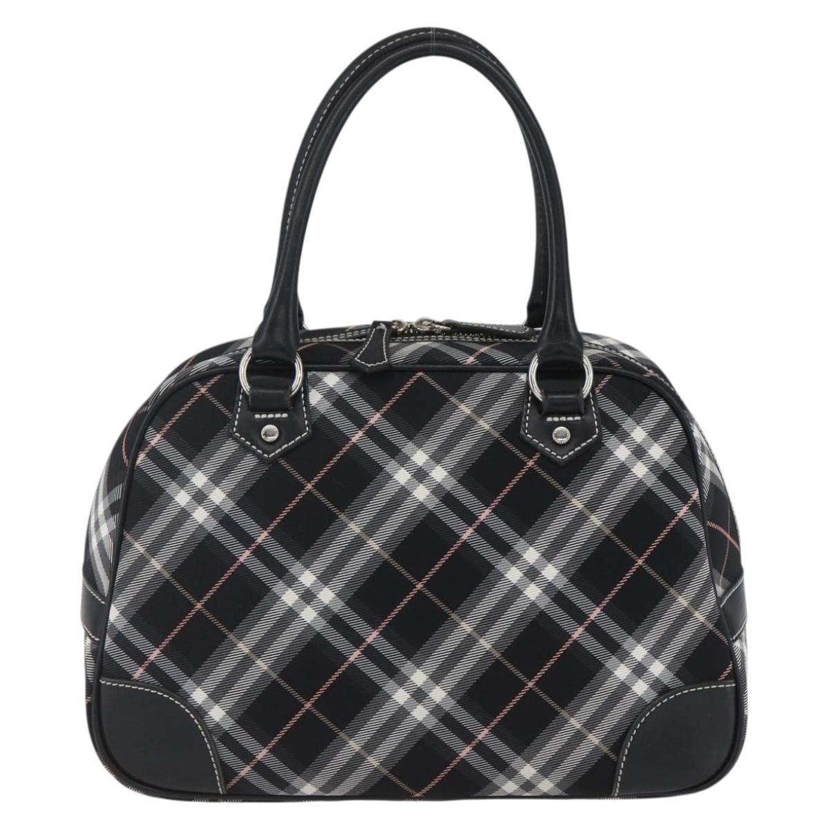 BURBERRY Nova Check Blue Label Hand Bag Nylon Black Silver Auth 164966V